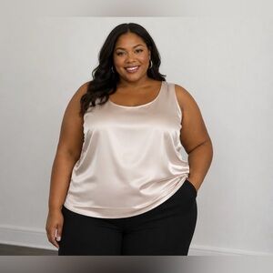 NWOT Lafayette 148 New York 100% Silk Satin Tank Top Blush Pink Champagne Size20